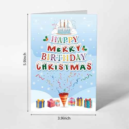 Merry Christmas Card Happy Merry Birthday Christmas Card Happy Birthday Merry Christmas Card with Envelope Funny Birthday Card Happy Christmas Birthday Card for Women Men Xmas Birthday Gift