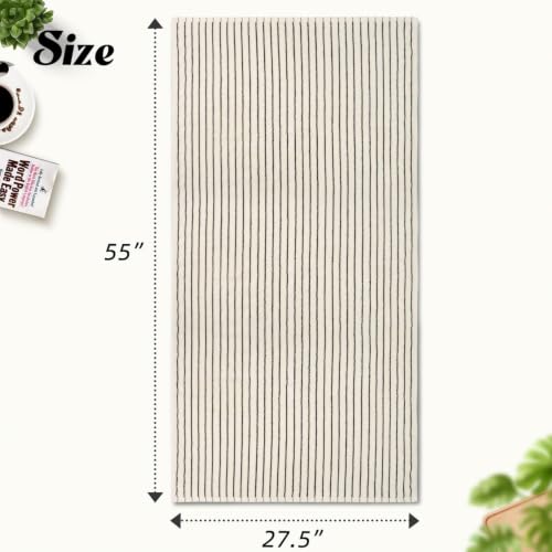 Jacquotha Black & Ivory Striped Bath Towels Set of 2, 27x55in, Quick Dry & Soft
