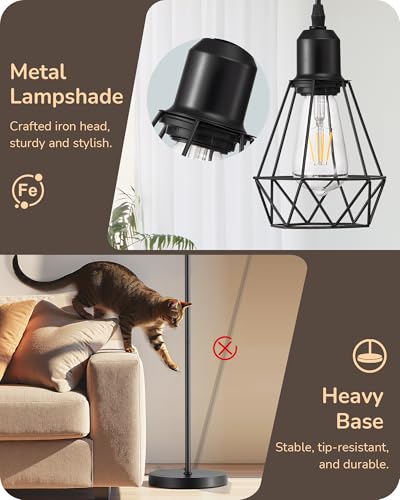Black 70-Inch Farmhouse Floor Lamp with Diamond Shade & Dimming