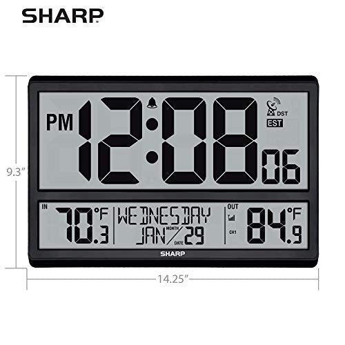Sharp Atomic Clock with 4-Inch Display, Outdoor Sensor, Battery