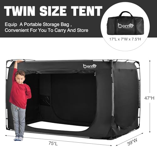 Black Twin Bed Tent for Kids & Adults, Indoor Privacy Canopy with 3 Doors - BORNA