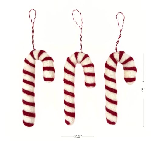 Humble Hilo Handmade Felt Christmas Ornaments Candy Cane 3-Pack - Holiday Animal Decor