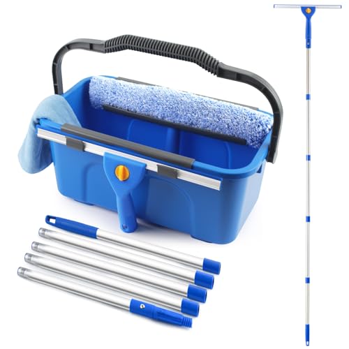 Professional Window Cleaning Kit with Squeegee, Scrubber, Bucket & Poles