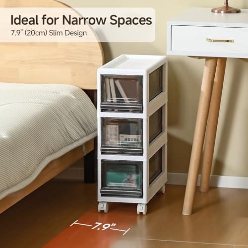 Gray Plastic 3 Drawer Storage Organizer Cart - Narrow Mobile Storage