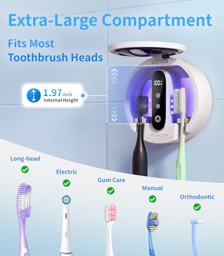 Toothbrush Holder with Dual UV & Heated Drying Wall Mount - D1 Variation