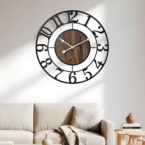 Large Metal Wall Clock, 20 Inch Retro Decorative Silent, Non Ticking,