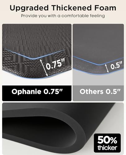 Ophanie Black Kitchen Anti-Fatigue Mat 20 x 60 Inches 0.8 Inch Thick for Kitchen & Home