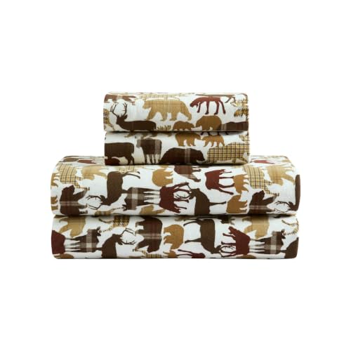 King Sheet Set with Fitted & Pillowcases - Animal Plaid Brown Variation