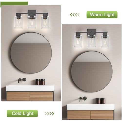 Black 3-Light Matte Vanity Light Fixture with Glass Shades - Over Mirror Bathroom Wall Sconce - UL Certified - Variation: Black / 3 Light