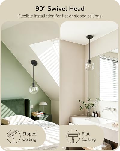 EDISHINE 2-Pack Pendant Lights for Kitchen Island, Clear Glass Globe, Black