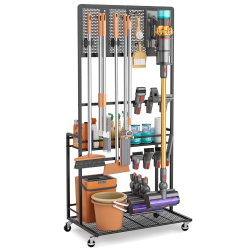 Vacuum & Broom Organizer Stand for Dyson V15 V12 V11 V8 - Storage Cart with Hooks