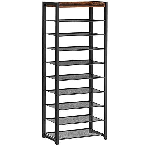 10 Tier Shoe Rack - Large Capacity Metal Shoe Organizer for Closet & Entryway - Rustic Brown 20.5"L x 11.8"W x 67.7"H