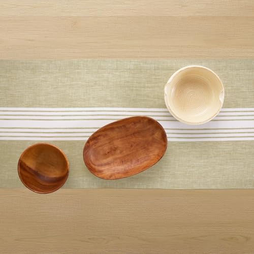 Solino Home 100% Pure Linen Table Runner 14 x 48 in White & Pale Khaki