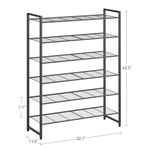 Nunsino Black 6-Tier Metal Shoe Rack - Holds Up to 30 Pairs, Adjustable Bottom Shelf