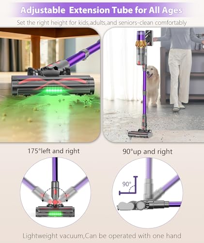 Cordless Vacuum Cleaner V10 55KPa Anti-Tangle Stick Vac Purple Gold