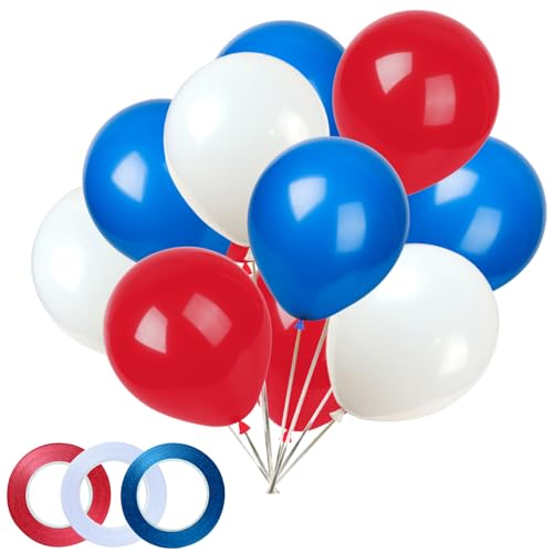 KADBANER 12 Inch Latex Balloons Pack of 100 in White Red Blue Party Decor