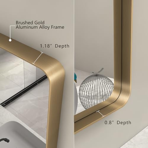 Charmor 28x32 Inch Gold Bathroom Vanity Mirror with Brushed Frame, Tempered Glass