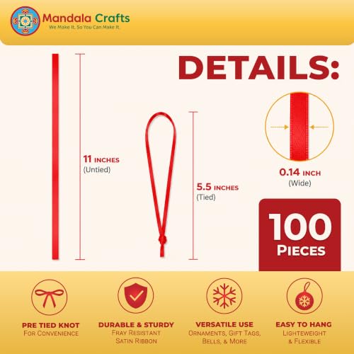 Red Christmas Ribbon Ornament Hangers Loops, 100 pcs - Handmade & Reusable