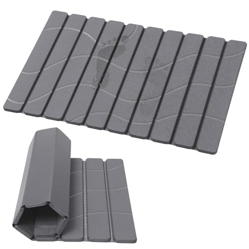 Foldable Stone Bathroom Mat - Non Slip Diatomaceous Shower Mat, 24x16 Dark Gray