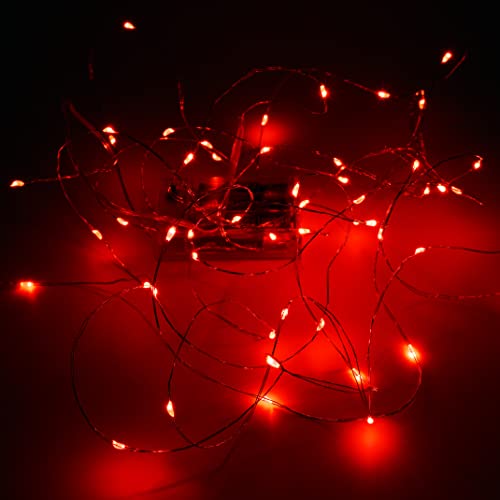 Christmas Lights Battery Operated, 16Ft Christmas Lights Battery Operated with 8 Flashing Modes and 8 Hours On 16 Hours Off Timer(Red,1 Pack)