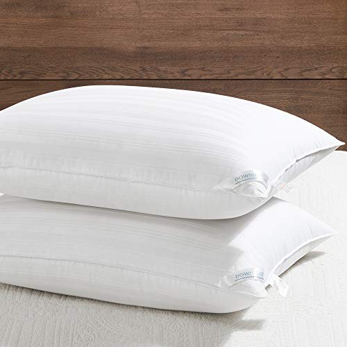 Downluxe King Size Down Alternative Pillow Set of 2 - Hotel Collection Striped Support for Side, Back & Stomach Sleepers