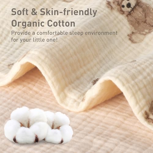 Organic Cotton Baby Crib Bedding Set with Bear Pattern - 3 Piece Nursery Quilt and Fitted Sheet, Toddler Bed Decor