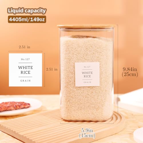 149 oz Square Glass Food Storage Jars with Airtight Bamboo Lids - 2 Pack, Labels Included