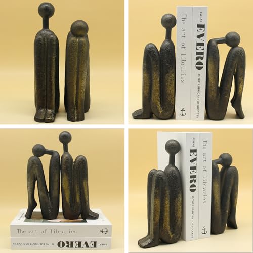 Lukitas Thinker Decorative Bookends - Bronze Color Resin, Non-Slip 9''