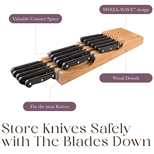 In-Drawer Bamboo Knife Organizer with 16 Slots - Kitchen Drawer Storage