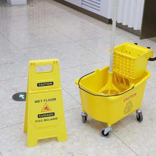 35 Quart Commercial Mop Bucket with Wringer on Wheels - Heavy Duty Floor Cleaning