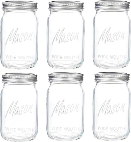 Wellife Wide Mouth Mason Jars 32oz - 4 Pack for Canning & Food Storage