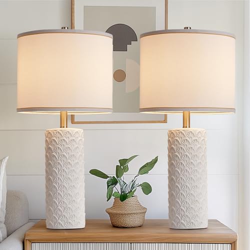HELJIA 27-Inch White Farmhouse Table Lamp Set of 2 - Modern Minimalist Design, Adjustable Color Temperature, Easy Assembly
