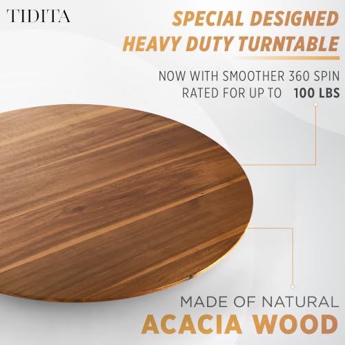 21 Inch Acacia Wood Lazy Susan Turntable for Tabletop & Charcuterie Board - Swivel Serving Tray