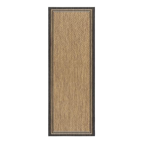 Gertmenian Indoor Outdoor Flatweave Area Rug 2x6 ft Black Tan Stain & UV Resistant