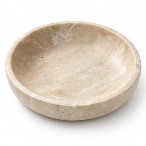 Beige Travertine Catchall Bowl - 7.87-Inch Decorative Jewelry & Key Dish