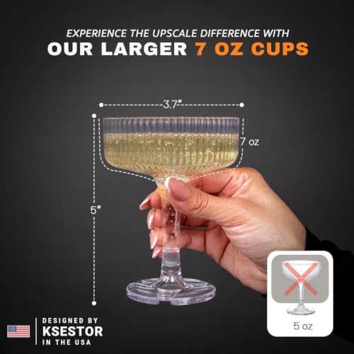 Ksestor 21-Piece Clear Plastic Champagne Tower Set - 7oz Coupes for Celebrations