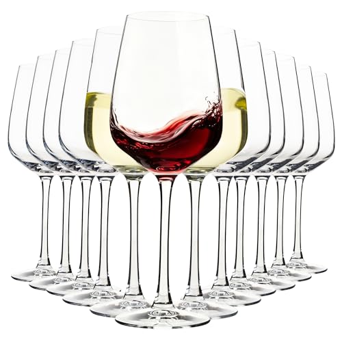 YARYOUNG 12-Pack 15oz Thickened Stemmed Wine Glasses Set for Red & White Wines