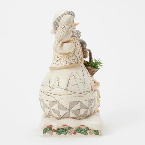 Enesco Jim Shore Heartwood Creek White Woodland Snowman Figurine with Basket, 10.25 Inch