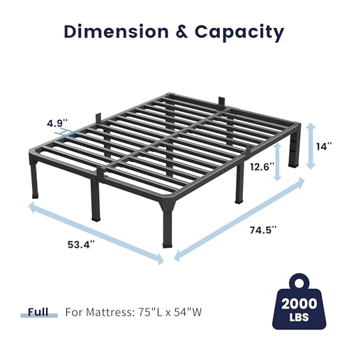 Superay 14 Inch Full Metal Bed Frame with 4 pcs Mattress Stopper