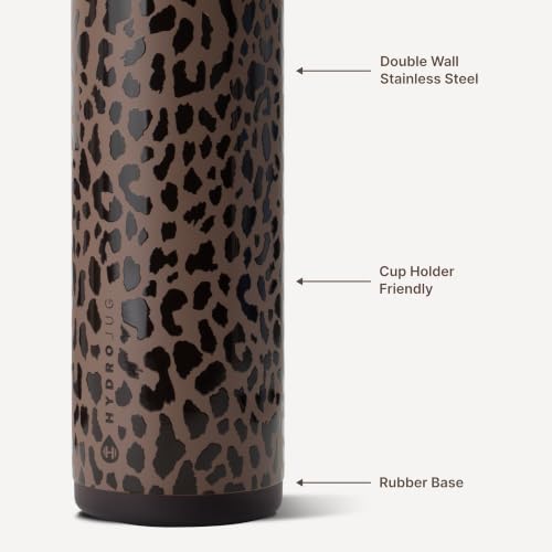 Insulated 24oz Water Bottle with Straw & Chug Lid - Brown Leopard Variation