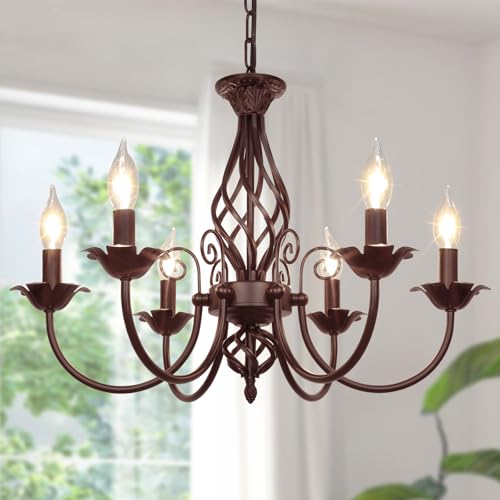 6-Light Farmhouse Candle Chandelier for Dining Room, Oil Rubbed Brown
