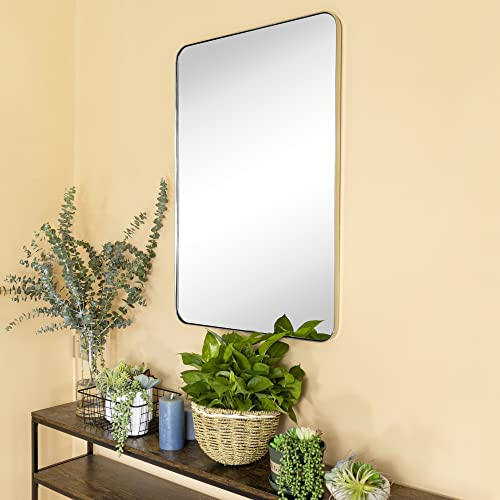 Bathroom Wall Mirror 20x30 Inch Chrome Stainless Steel Frame Rounded Rectangular Vanity Mirror
