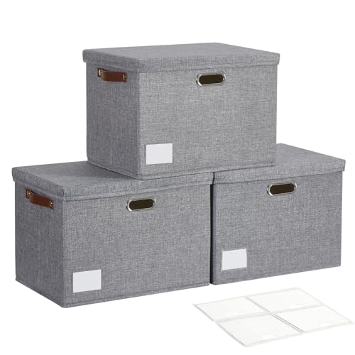 Large Fabric Storage Box with Lids - Gray 3-Pack, 17 Inch Home Organization
