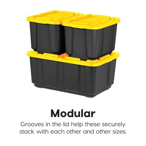 IRIS USA 4-Pack 12 Gal Heavy Duty Lockable Storage Totes Black/Yellow