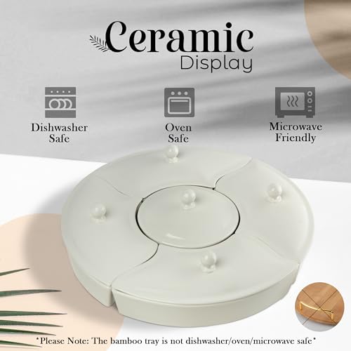 Chip and Dip Serving Set with 5 Bowls & Lazy Susan - 13.5" Ceramic Tray