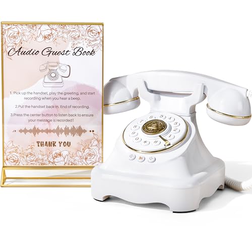 Audio Guest Book Wedding Phone White S with One-Touch Playback & Adjustable Volume - FiayaCom