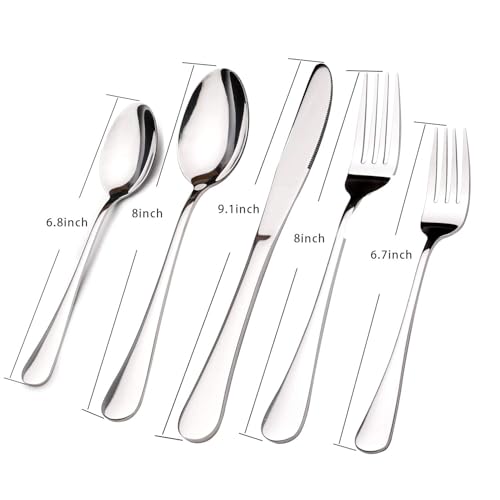 Stainless Steel Flatware Set for 8 with Serving Utensils - Modern 45 Piece