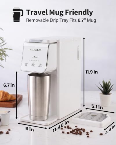 KIDISLE Single Serve K Cup & Ground Coffee Maker, Hot Iced Brew, White