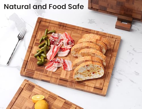 Fibogollo Set of 3 Large Bamboo Kitchen Cutting Boards with Juice Groove - Brown, 15.8 x 11.8 inches