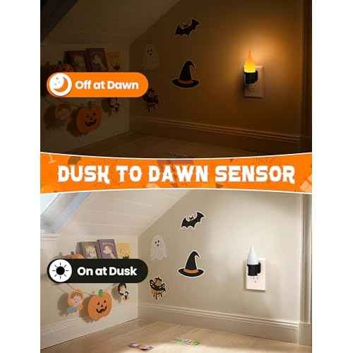 Christmas Night Lights Plug in 2 Pack, 3 Modes Candle Night Light with Dusk to Dawn Sensor, Flickering Flame Halloween NightLights for Parties, Home Decor